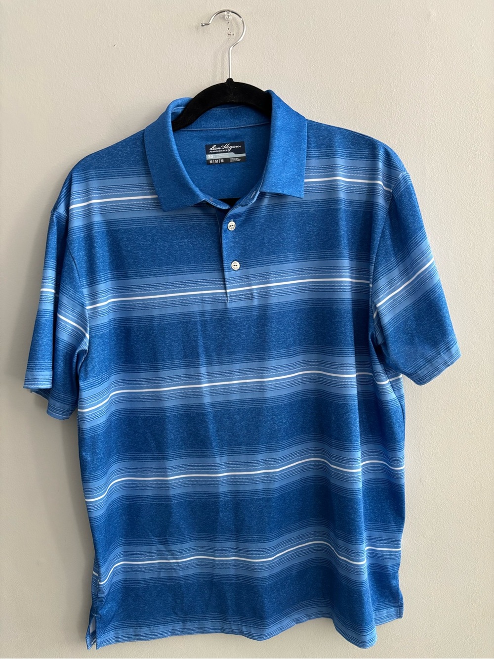 Ben Hogan Men's Blue Striped Polo Golf Short Sleeve Shirt Size Medium